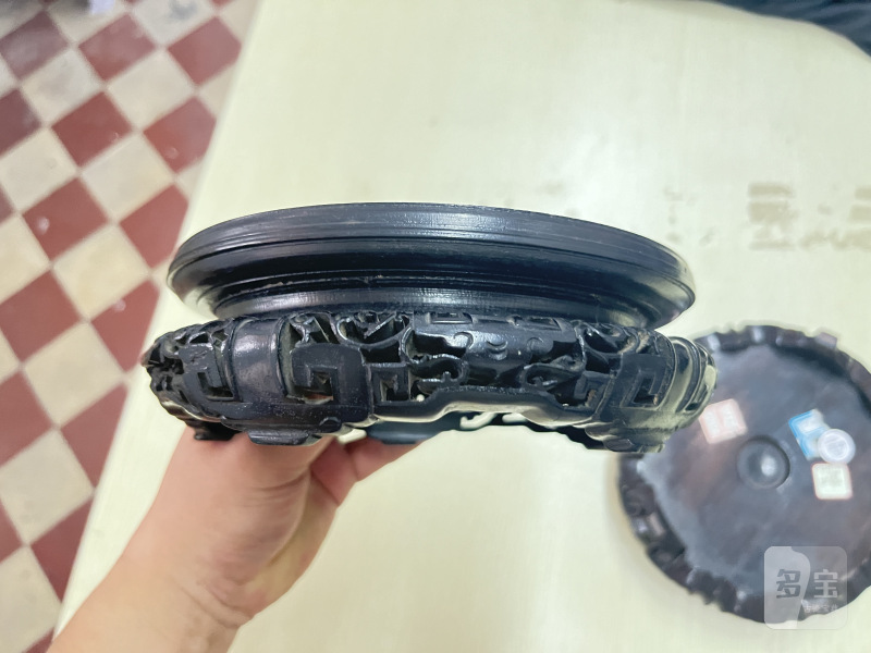 木制如意头、花卉纹圆形器座一组 - 图5